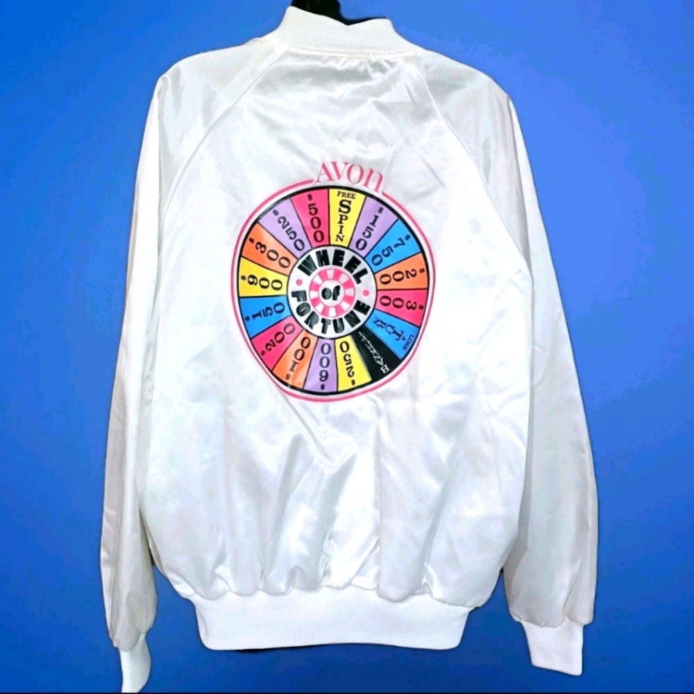 Rare Vtg Avon Wheel Of Fortune Xl Jacket White Satin Wheel Of Fortune Big Wheel